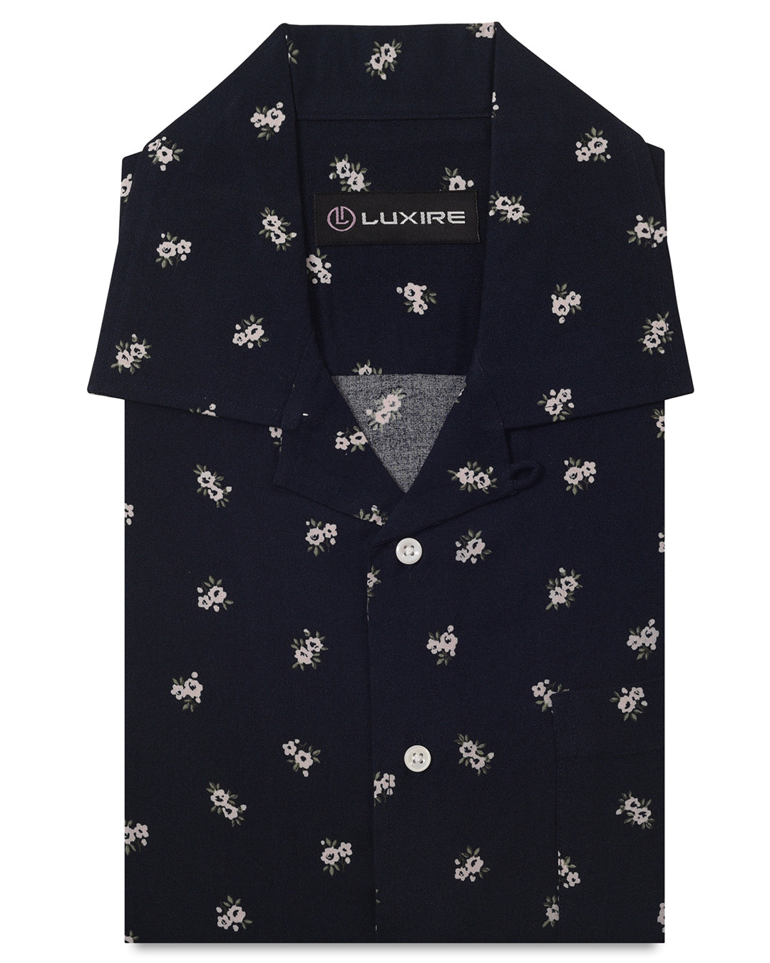 Printed Flower On Dark Navy Shirt