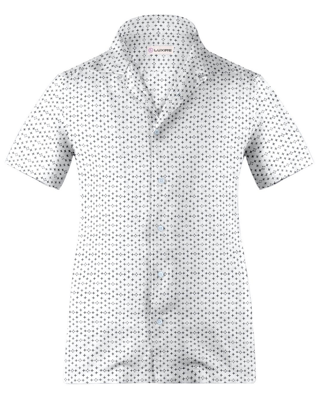 Camp collar PRESET STYLE in Linen: Black Printed Positivity On White