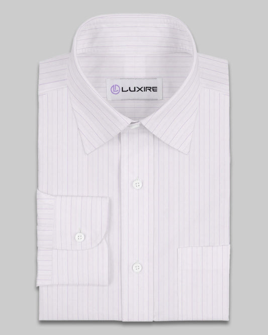 A Touch of Silk:Purple Pin Stripes on White: Natural Wrinkle Free