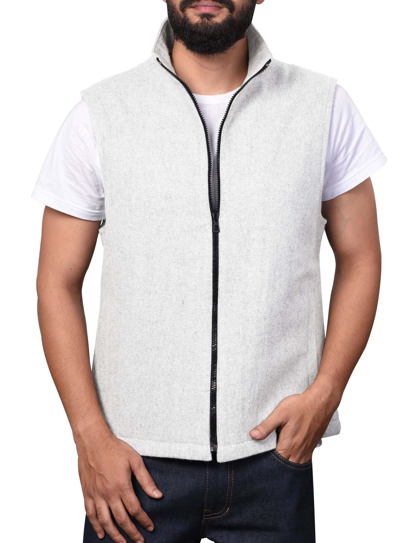 Vest in Plain Off-White Cotton Flannel